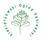 Liść głogu otoczony napisem Siekierkowski Ogród Sąskiedzki
